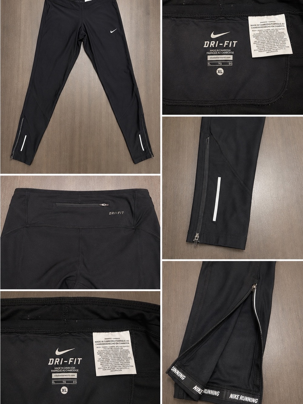 Nike Black Dri-FIT Running Tights with Reflective Accents